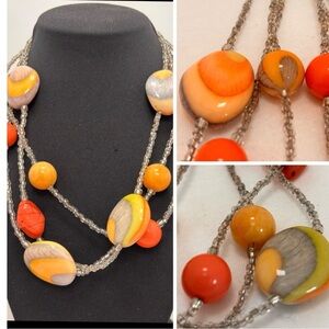 Bold Layered Multicoloured Glass Statement Necklace
